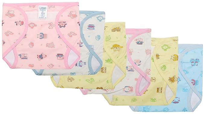 SuperBaby Inside Cotton & Outside Pvc Waterproof Diaper with Hook and Loop Fastener (6-9 Months, Multicolour) - Pack of 6