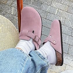 KIDMI Women's Genuine Suede Clogs Cork Footbed