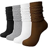 Darller Slouchy Socks for Women 4 Pairs Slouch Long Scrunch Knee High Sock Knit Cotton Boot Tube Socks