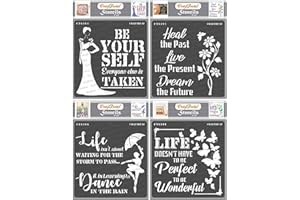 CrafTreat Quote Stencils for Painting on Wood, Canvas, Paper, Fabric, Wall - Be Yourself, Heal, Dance in Rain and Wonderful Life - 4 Pcs - 6x6 Inches Each - Reusable DIY Art and Craft Stencils