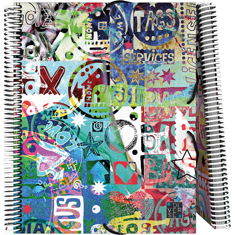 Grafoplás 39822418 Spiral Binder A4 with Spiral Bound, Various Relax Collection, Hard Polypropylene Cover, Elastic Closure, 30 Transparent Sleeves, Includes Envelope with Textile Closure