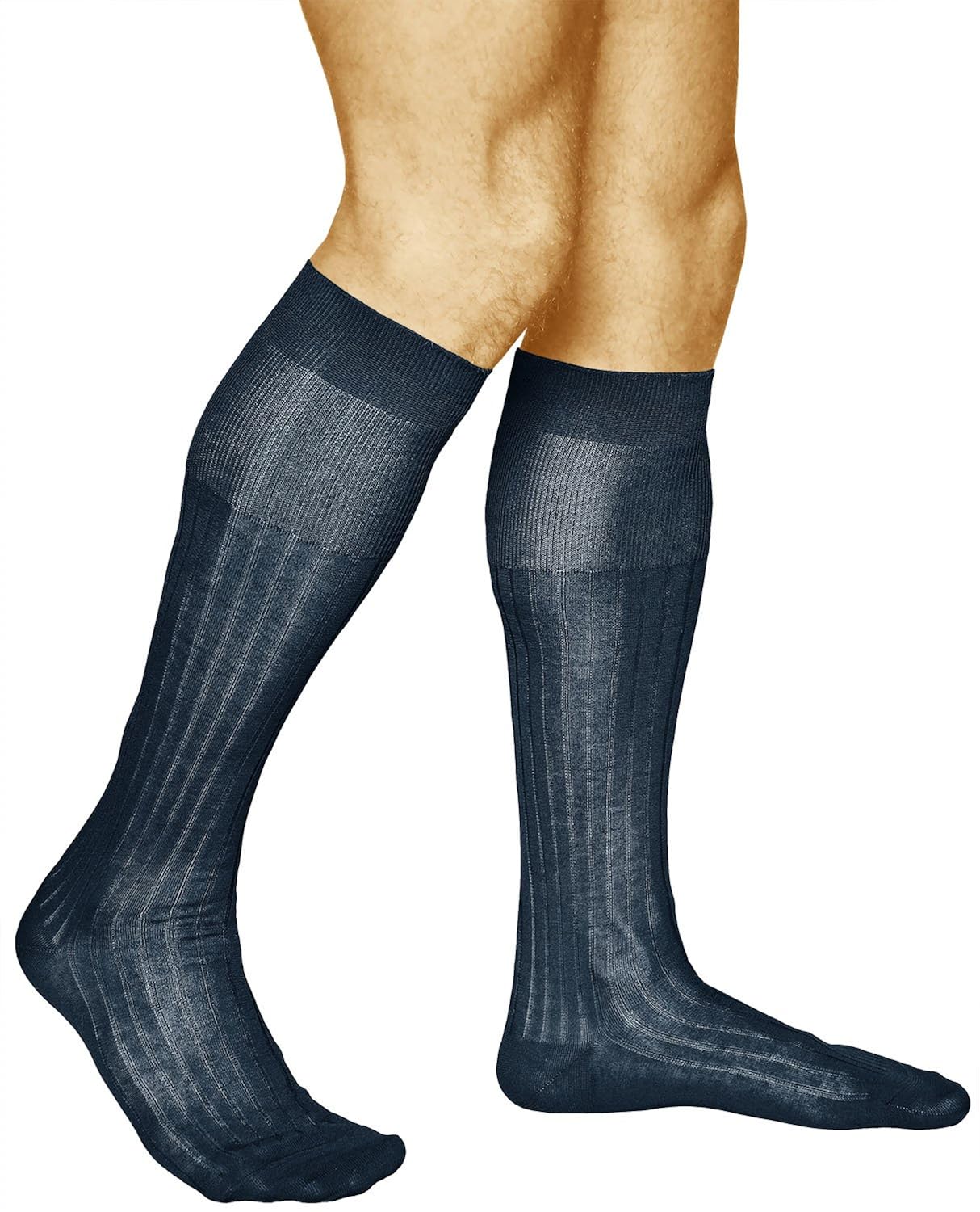 Vitsocks Knee High Socks Men 100 COTTON Over Calf Long (2x PACK) Ribbed