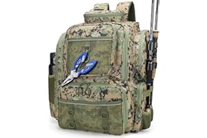 Kelokeli Fishing Backpack with Rod Holder Lightweight Water Resistant Tackle Backpack for Freshwater or Saltwater Large Storage High-Performance Fishing Bag