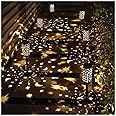 6 Pack Solar Light Outdoor Garden Patio Pathway Landscape Lights Yard Driveway Lawn Walkway Decoration Star Moon Solar Lantern Waterproof Outside Path Hanging Sidewalk Courtyard Black