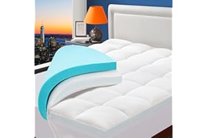 BEDLUXURY 4 Inch Dual Layer Foam Mattress Topper Queen Size，2 Inch Cooling Gel Memory Foam Add On 2 Inch Bamboo Fibre Mattress Cover，Comfort Support Back Pain Relief