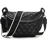 Women's Quilted Crossbody Waist Pack, PU Leather Fanny Pack Sling Bag with Adjustable Belt, Small Shoulder Purse for Travel, Daily Use (B-Black)