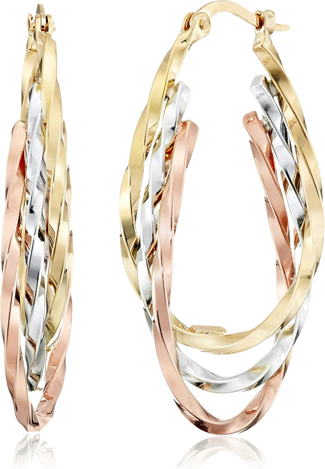 Amazon Collection 14k Gold TriColor Triple Hoop Earrings
