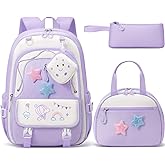 Fimibuke Kids Backpack for Girls, 4 PCS Waterproof Teen Girls Backpack with Lunch Box, Pencil Case & Headphone Bag Set