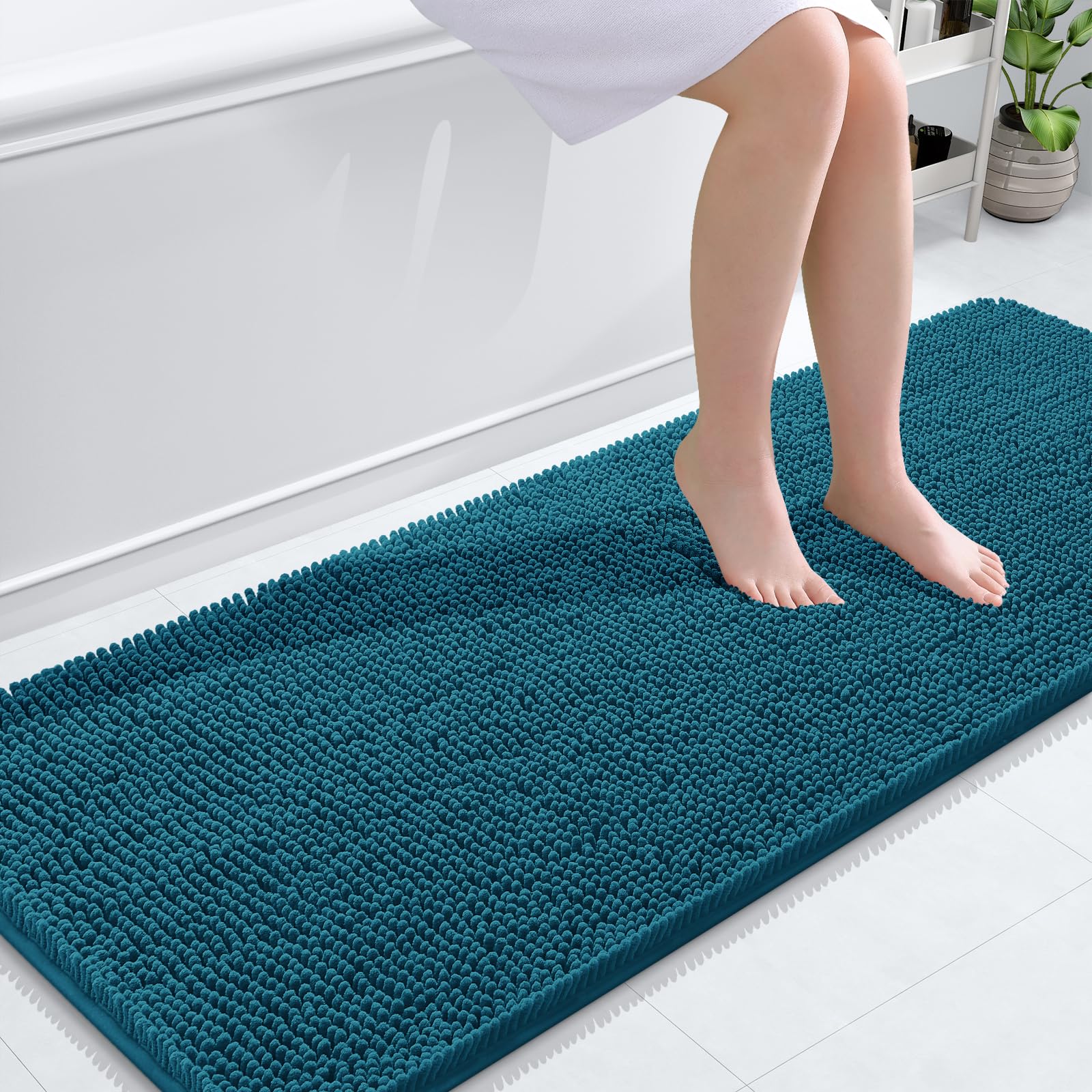 Photo 1 of OLANLY Bathroom Rugs 59x24, Extra Soft Absorbent Chenille Bath Rugs, Rubber Backing Quick Dry, Machine Washable Bath Mats for Bathroom Floor, Tub and Shower, Home Decor Accessories, Peacock Blue