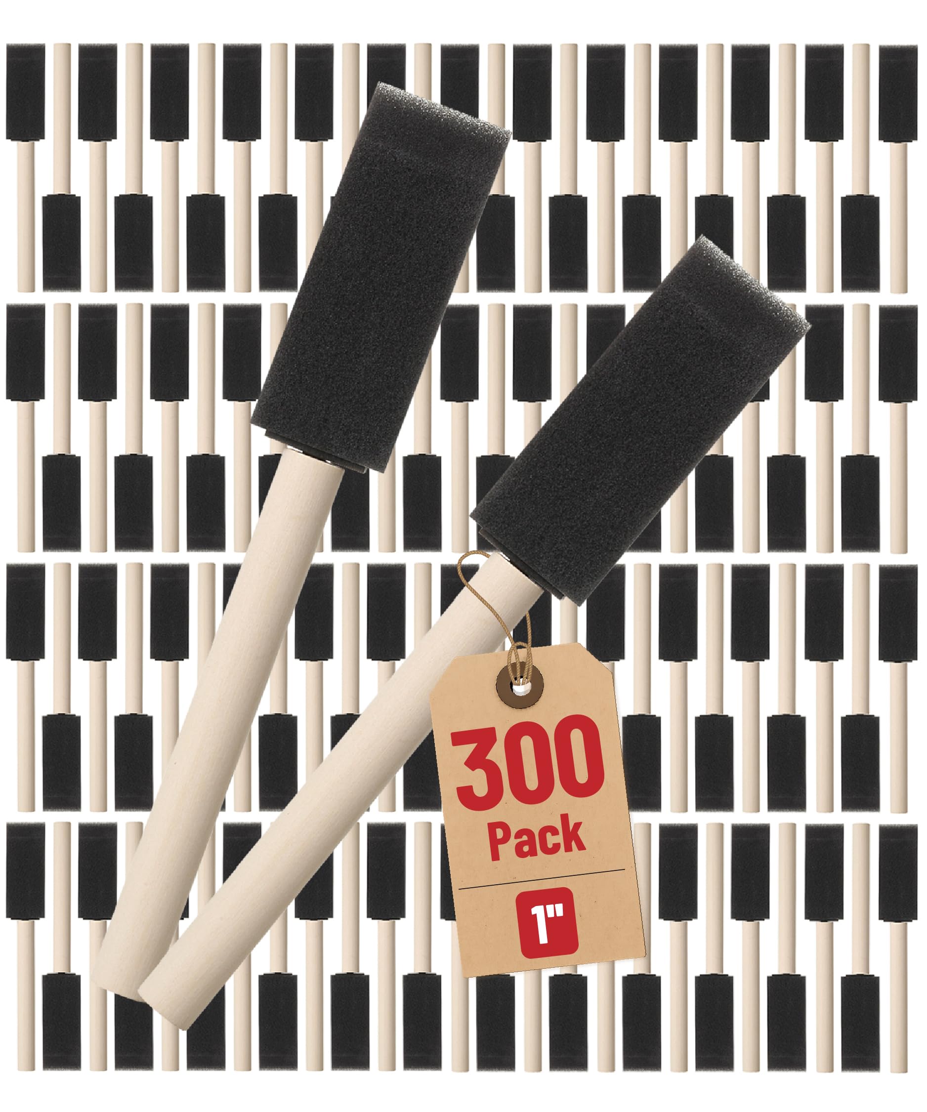Bates- Foam Paint Brushes, 1 Inch, 300 Pack, Foam Brushes for Painting with Lightweight Wooden Handles Image