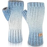 MCTi Winter Gloves for Women, Fingerless Mittens Knitted, Typing Gloves with Long Wrist Cuff, Warm for Cold Weather