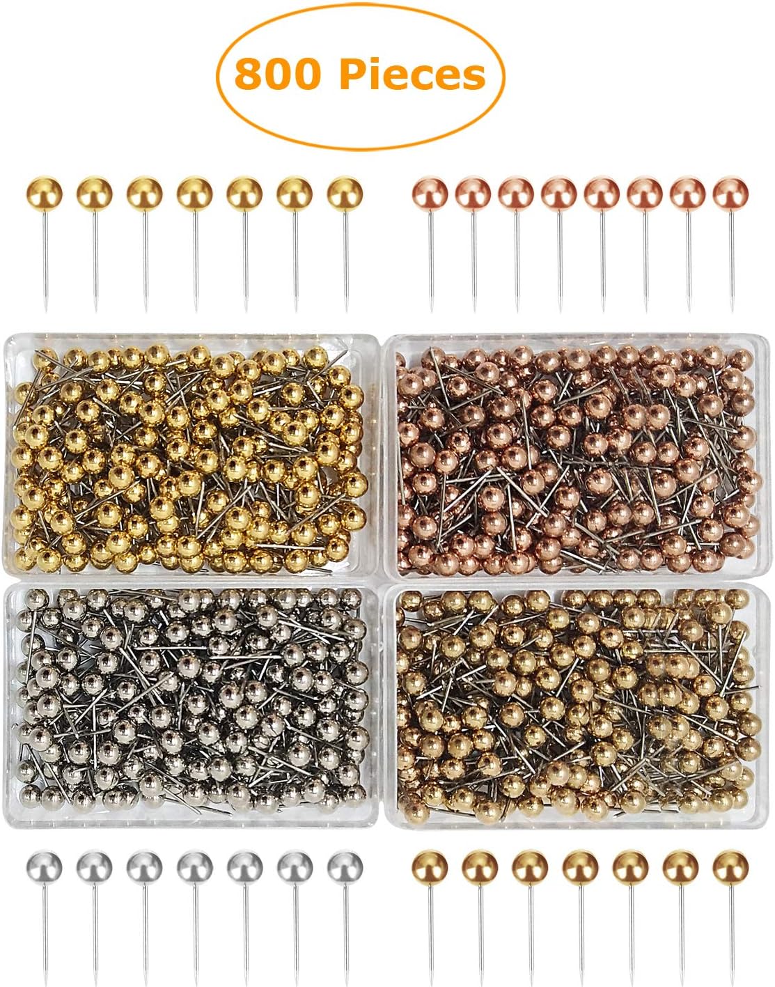 800 Pieces Map Tacks Push Pins Round for World Map, Cork Board,4 Colors