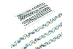 MECCANIXITY 5 Yards Sewing Sequin Trim 0.4 Inch Sequin Braid Beaded Lace Trim Strip Paillette Ribbon for Crafts, Embellishments, DIY Sewing Costume Gold Lake Blue