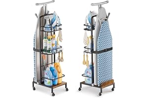 Ironing Board Hanger,Iron and Ironing Board Holder No Wall Mount,Laundry Room Organization and Storage Cart with Iron Stand,N
