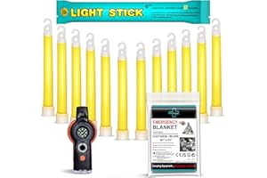 General Medi Survival Kit - 12 Ultra Bright Glow Sticks, Emergency Blanket, Survival Whistle - For Camping, Hiking, Outdoor, Survival Kit and More - Lasts Over 12 Hours