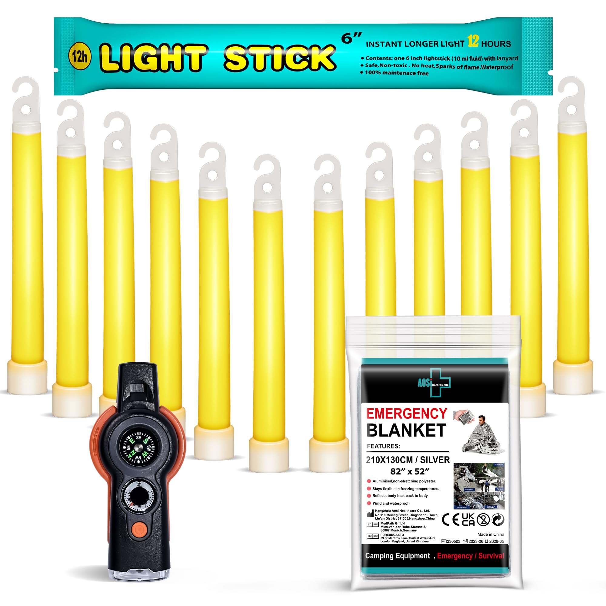 General Medi 12-Pack Industrial Grade Fluorescent Glow Sticks with Up To 12 Hours Duration - Emergency Lighting Kit