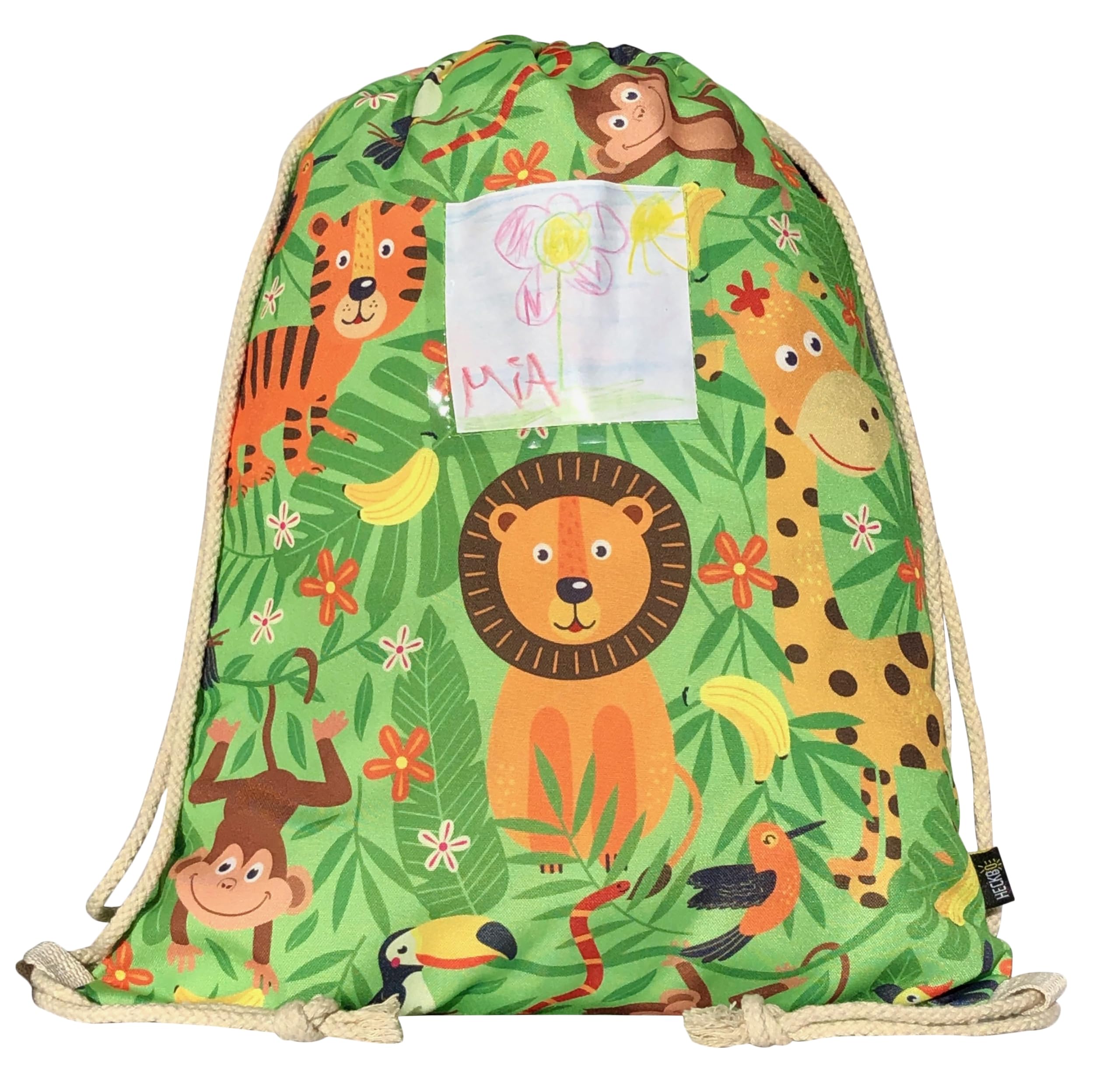 HECKBO kids jungle gym drawstring bag with plastic window - 40x32cm - 12.6" x 15.8" - string bag - kindergarten daycare crèche school football - children kids girl boy backpack, sports bag