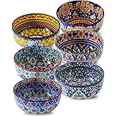 glowworm Cereal Bowls Set of 6, 26 Oz Ceramic Soup Bowls for Kitchen, Colorful Cereal Bowls for Rice, Oatmeal, Fruit, Ice Cream, Dessert, Dishwasher & Microwave safe, Bohemian