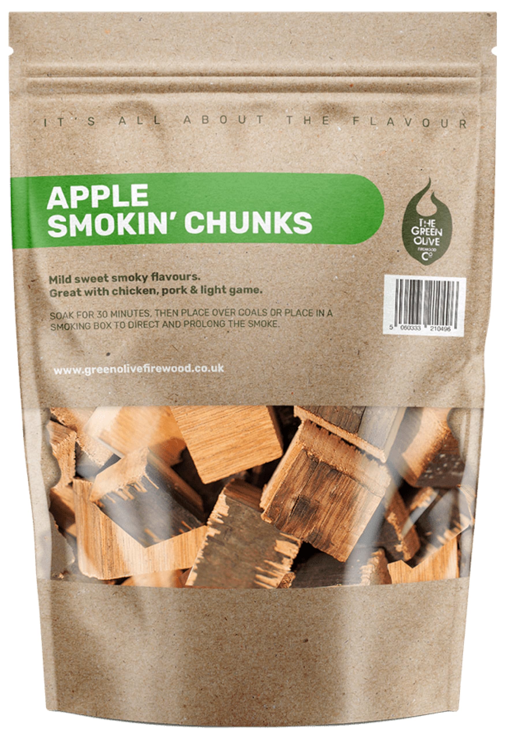 Green Olive Firewood Company - Apple Wood Chunks for Smoking, 5L (approx 1.5kg) BBQ Wood Chunks For Charcoal, Gas BBQ's, Smokers, Large Apple Smoking Chips for grilling Chicken, Pork, Fish, Vegetables