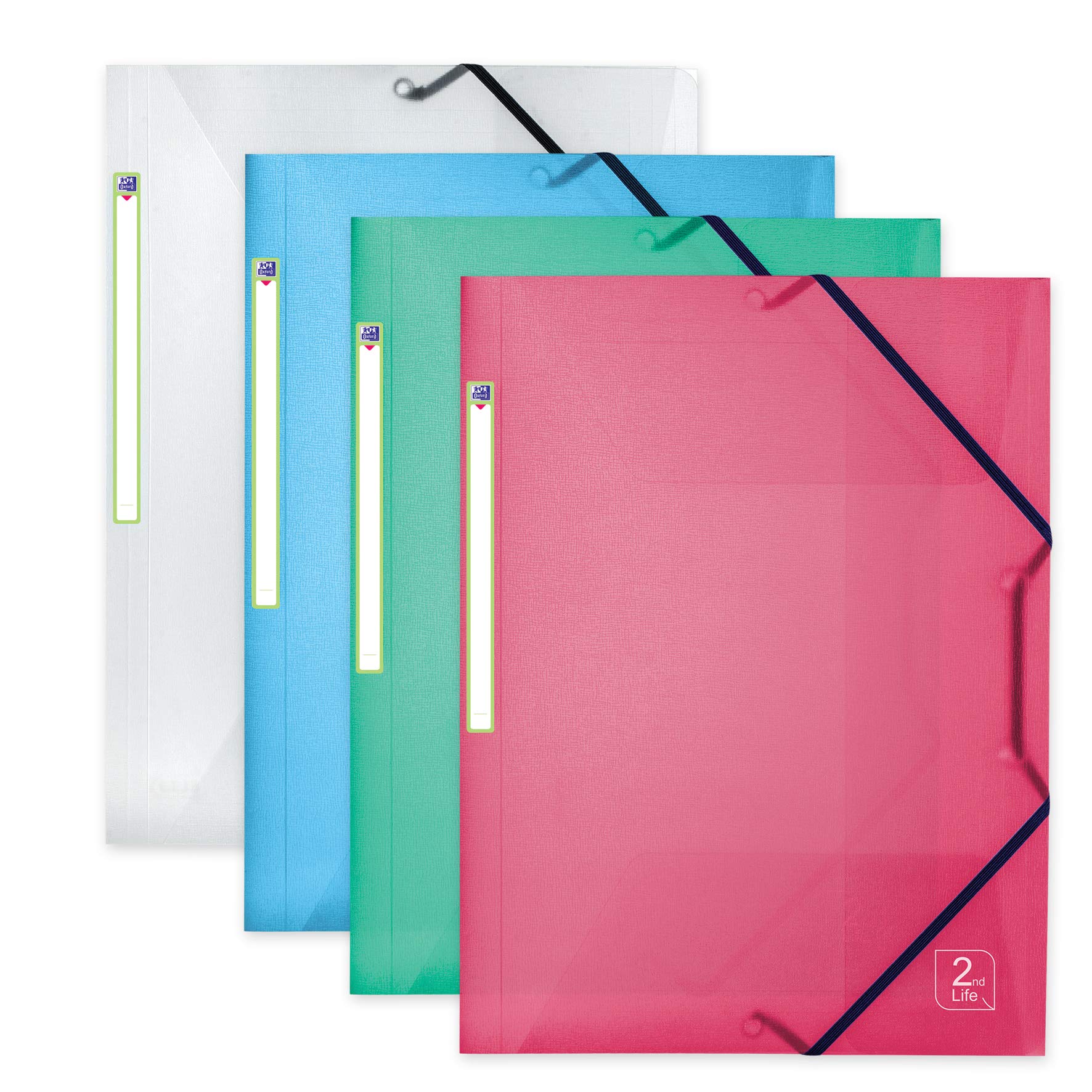 Elba 400066419 A4 2ndLife Recycled Polypropylene 3-Flap Folder - Assorted Colours (Pack of 4)
