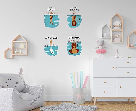 Amazon Com Fabulous Decor 4 Inspiring Animal Decals You Are Brave You Are Fast You Are Magical You Are Strong Peel Stick Vivid Wall Art Decal Sticker Kids Room Baby Girls Boys