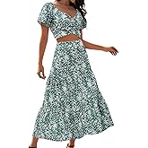 DRESSTELLS Women's 2 Piece Outfits, Floral Top Skirt Set, Long Spring Easter Vacation Beach Sets