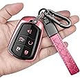 Sindeda for Cadillac Key Fob Cover with Keychain Soft Full Protection Key Shell Key Case Compatible with 2015-2019 Escalade, CTS, SRX, XT5, ATS, STS, and CT6 Smart Key (Pink, 5 Buttons)