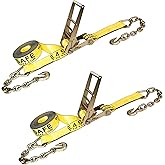 Mega Cargo Control 2 Pack, 3" x 30' Chain Anchor Straps with Grab Hooks, Ratchet Buckle Tie Downs for Heavy Duty Securment, Flatbeds, Trailers (Yellow)
