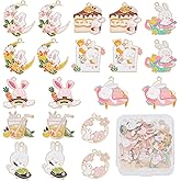 SUNNYCLUE 1 Box 20Pcs Bunny Charms Enamel Rabbit Charms Moon Japanese Style Sakura Flower Charm Cake Easter Holiday Rabbit Metal Animal Charms for Jewelry Making Charm Earrings Necklace DIY Supplies