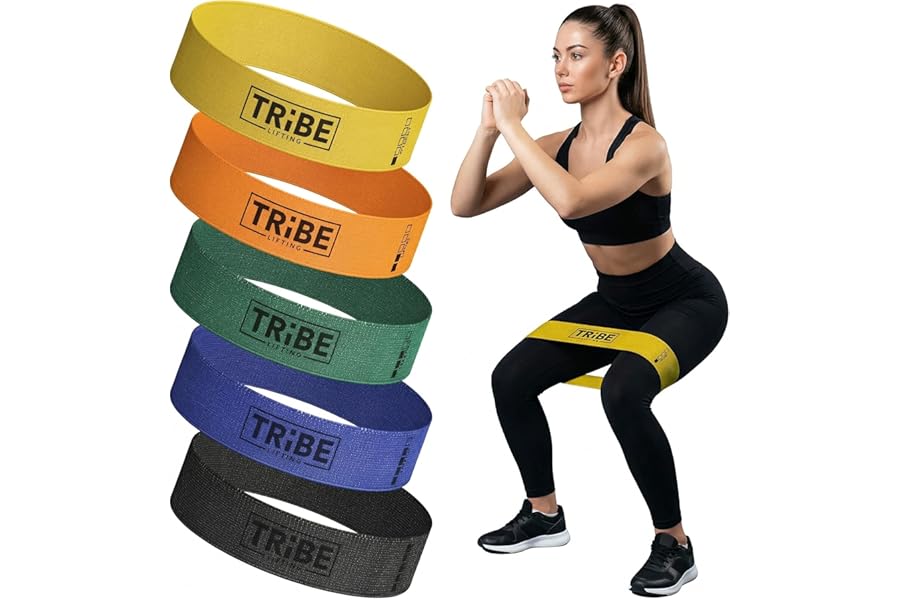 Fabric Resistance Bands for Working Out, 5-Band Set for Legs and Glutes | Booty bands for women and men, 5 resistance levels, for glute activation, hip training, squats, lunges and physical therapy