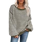 Soesdemo Womens Oversized Sweater Off The Shoulder Crewneck Striped Cute Long Sleeve Knitted Pullover Tunic Sweaters