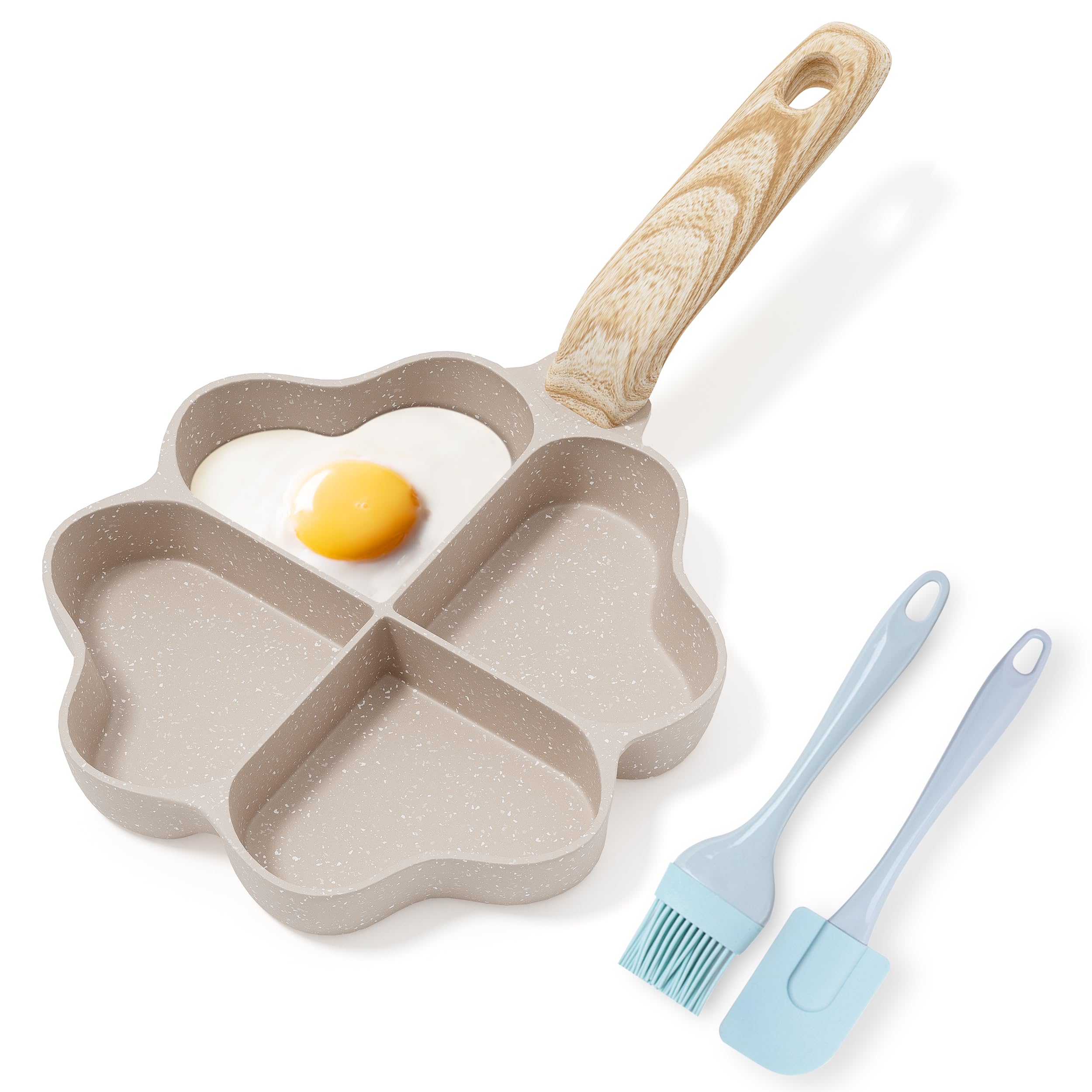 Photo 1 of Caannasweis Egg Pan Omelette Pan, 4-Cup Nonstick Granite Omelette Skillet Breakfast Frying Pan Egg Cooker Suitable for Gas Stove & Induction Cookware, PFOA PFOS Free, Brown Heart Shaped