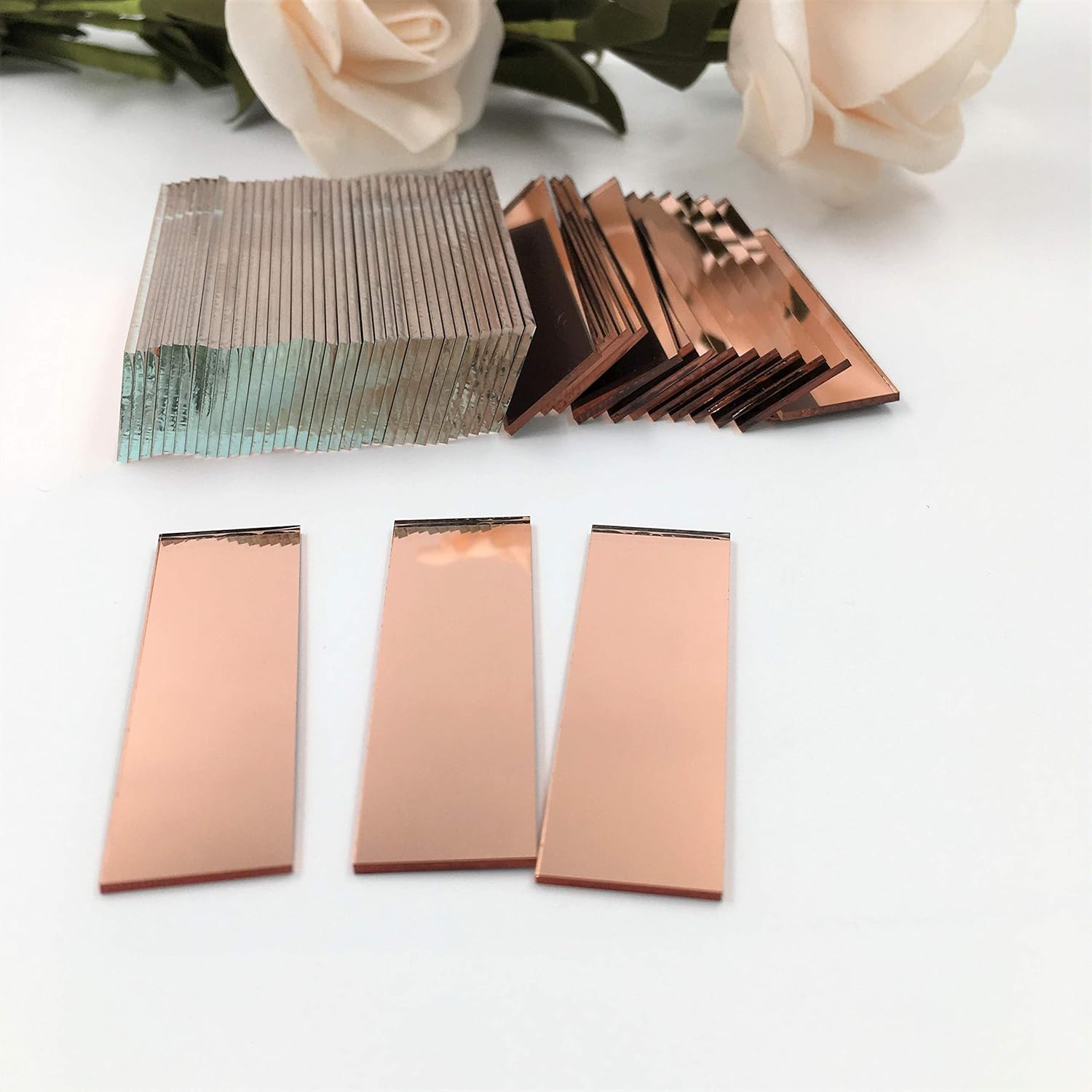 5/8x2 Inch Rose Gold Small Glass Mirror Rectangle Glass Craft Mirrors Bulk 60 Pieces