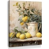 XINCEYWJ Vintage Lemon Kitchen Wall Art Decor, Rustic Countryside Canvas Art Prints Framed, Neutral Farmhouse Cottagecore Lemon Fruit Pictures Wall Decorations for Kitchen Dining Room, 11x14 Inches