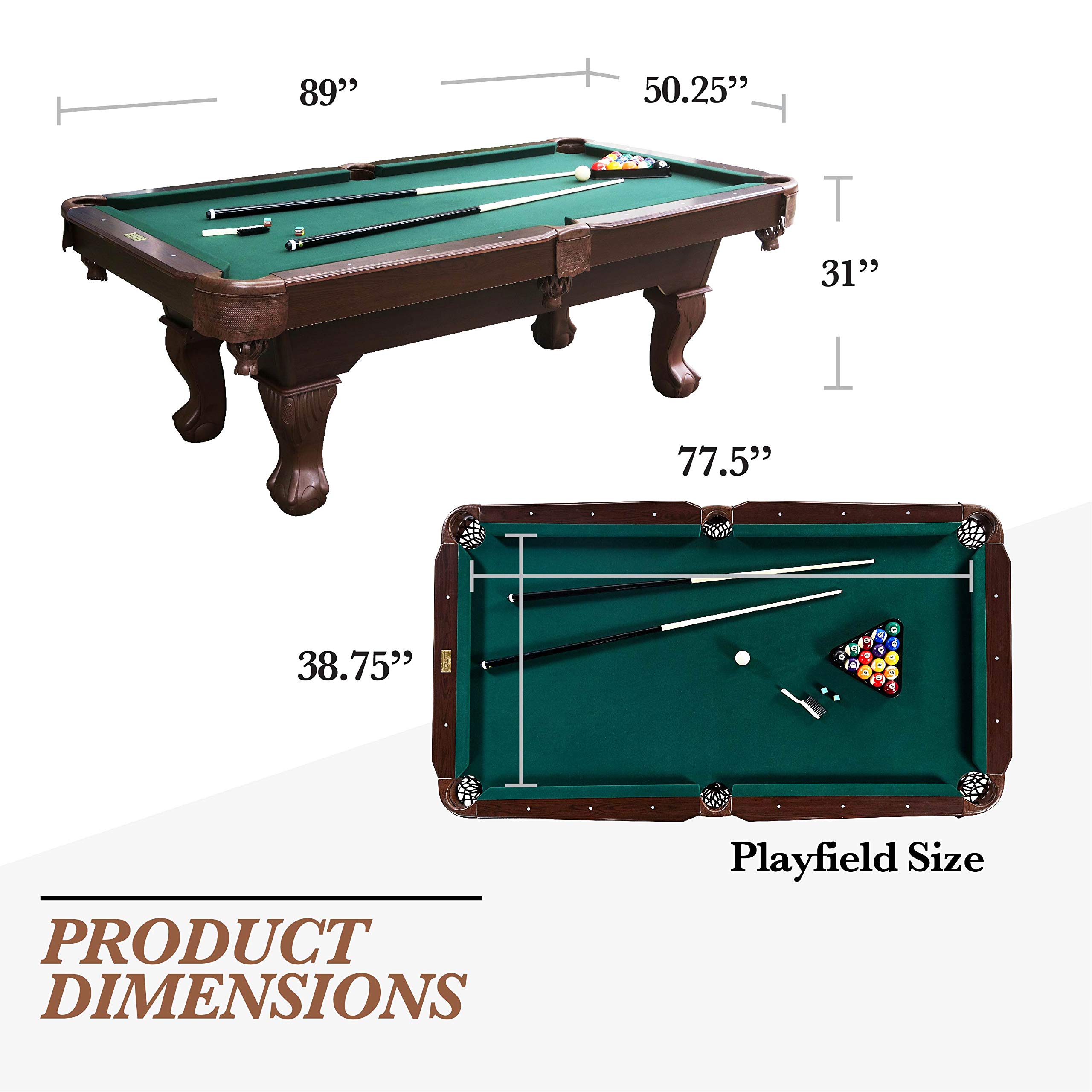 Barrington Springdale 90" Claw Leg Billiard Table Set with Cues, Rack, Balls, Brush, and Chalk