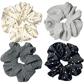 Large satin Scrunchies XL Silk Oversized Scrunchie for Thick long Hair Scrunchy Bobbles Hair Ties Jumbo for Women Girls (BW DOT)