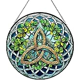 Celtic Knot Stained Glass Window Hanging, Suncatcher Diamond Glass Panel Hangings, Sun Catchers Indoor Windows Wall Art Decoration, Christmas Decor for Home Office Garden Green 7.87 inches