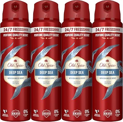 Spray de Desodorizante Corporal Deep Sea para Homens, 48 horas frescas, 0% de sais de alumínio, 4x150 ml