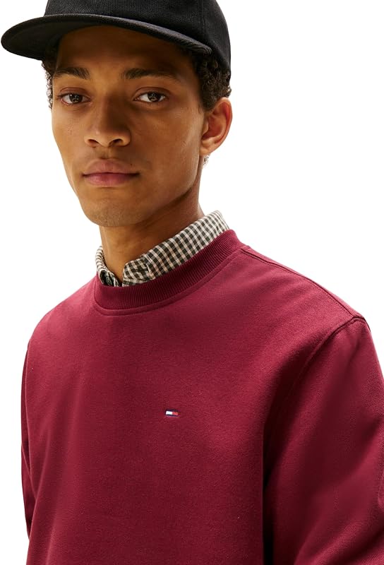 Herren Sweatshirt Regular Fit Flag Fleece Rundhalsausschnitt, Rot (Red Wine), XS