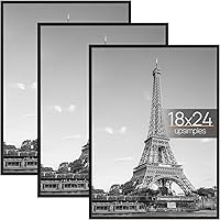 upsimples 18x24 Picture Frame Black 3 Pack, Large Picture Poster Frames 18 x 24 for Horizontal or Vertical Wall Mounting, Scr