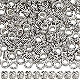 PONABEADIY 1 Box 240PCS 6MM Tibetan Antique Silver Tone European Beads with 3.5MM Hole Metal Rondelle Spacer Vintage Retro Alloy Charms Bead for Jewelry Making Bracelets Earrings DIY Craft Supply