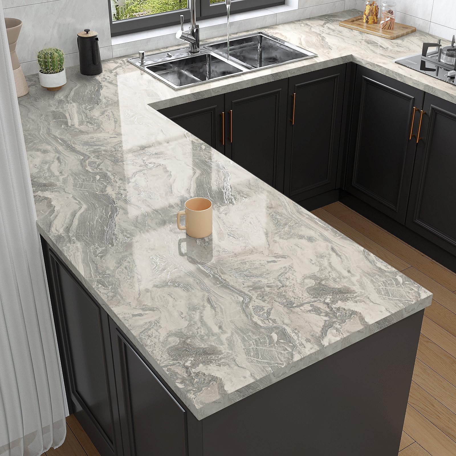 VaryPaper Grey Beige Marble Effect Peel and Stick Wallpaper 40cmx200cm Contact Paper for Kitchen Countertops Sticky Back Plastic Marble Vinyl Wrap for Furniture Worktop Vinyl Covering Cupboard Sticker