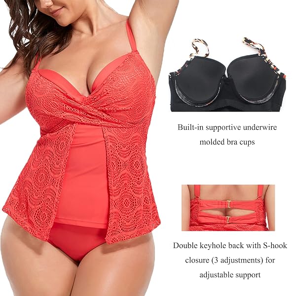 FULLFITALL WOMEN’S PLUS SIZE TANKINI TOP FASHION SWIMWEAR TOPS UNDERWIRE BATHING TOPS TUMMY CONTROL(NO BOTTOM)