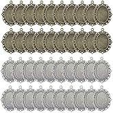 WAY DENG 40-Pack Vintage Style Alloy Metal Blanks Inner 25x18mm Oval Base Settings Lace Bezel Charms Bulk Bronze Silver Pendant Trays DIY Jewelry Craft Making Accessories