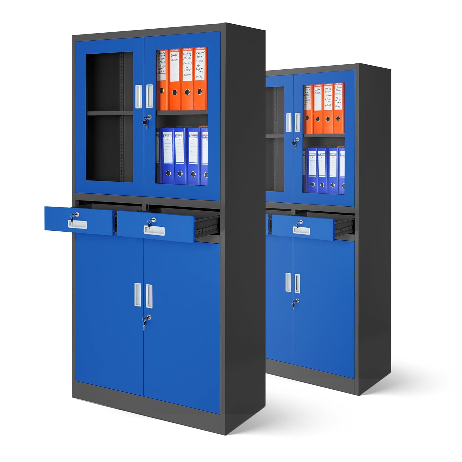 2er Set Aktenschrank C017 mit 2 Schubladen Medizinschrank Büroschrank 2