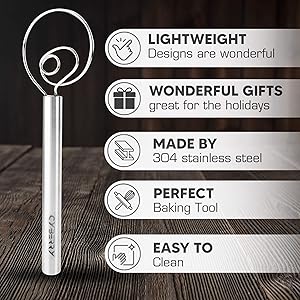 Cyberry Danish Dough Whisk- Mixer Blender For Cookie– Pizza Bread Pastry Food Hand & Kitchenware, 12-inch Stainless Steel Bread Dough- Perfect Baking Tool (1)
