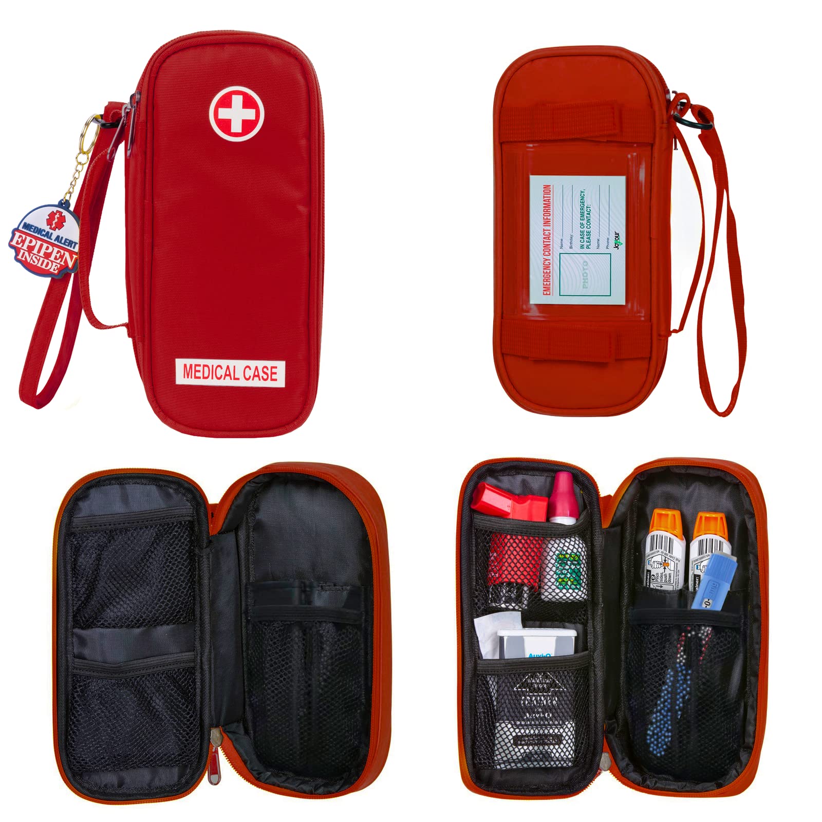 EpiPen Medical Carrying Case Insulated, Travel Medication Organizer Bag Emergency Medical Pouch, Fits 2 EpiPens, Asthma Inhaler, Anti-Histamine, Auvi-Q, Allergy Medicine Essentials, Red