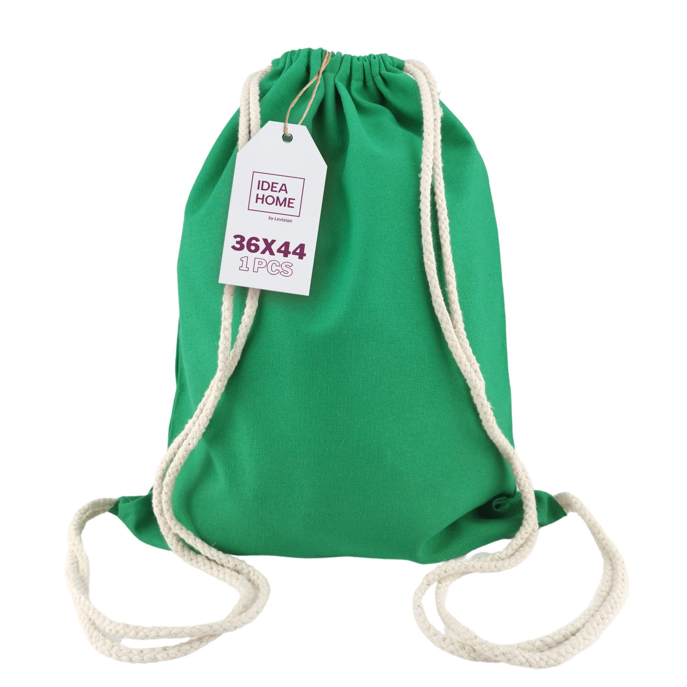 IDEA HOME Cotton Gym Drawstring Bag - Cotton Backpack 36x44 cm 250g/m² - Gym Bag for Painting, Reusable Sports & Travel Bag, Green