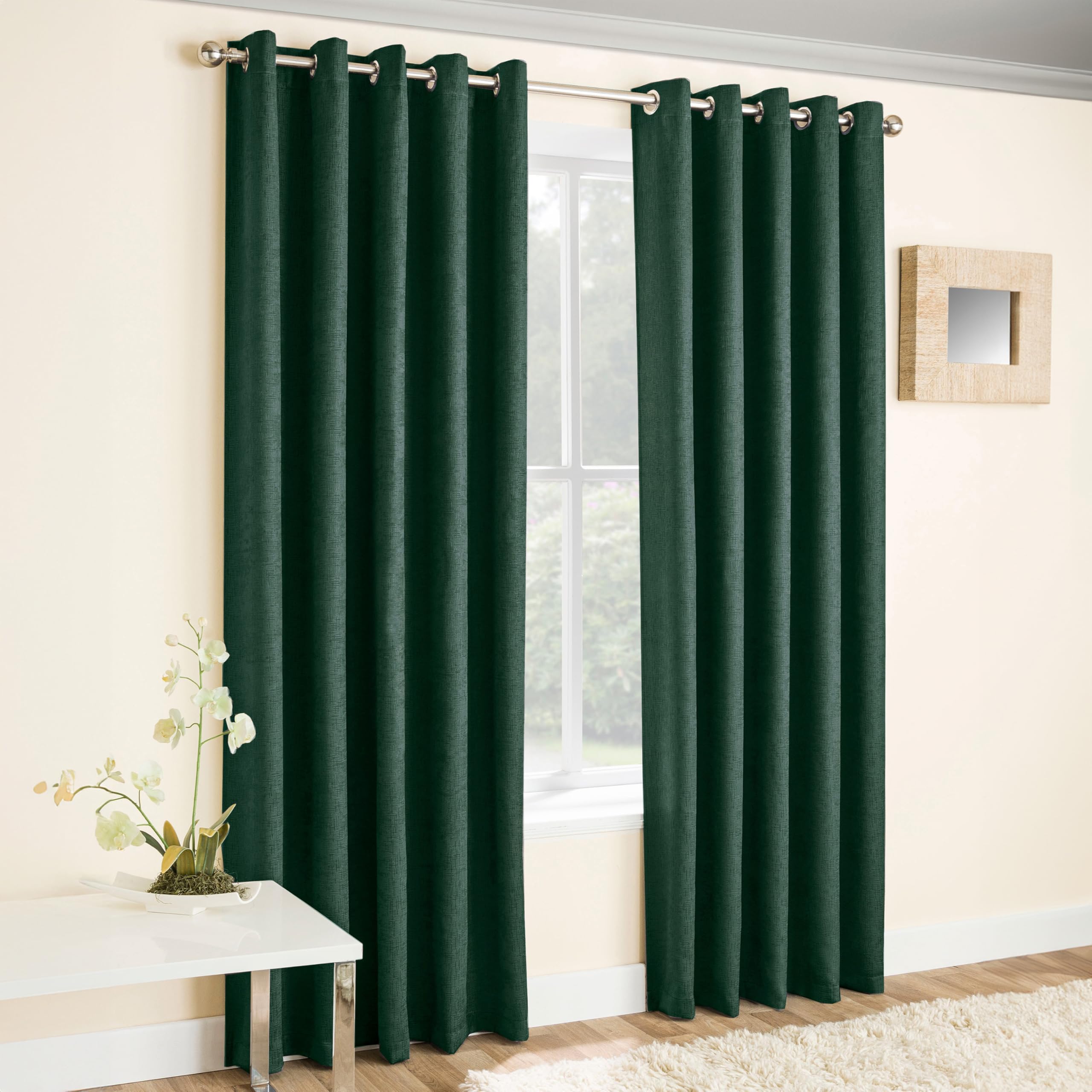 Enhanced Living Vogue Green 46 x 90 inch (117x229cm) Eyelet Thermal Noise Reducing Dim Out Curtains for Bedroom and Living Room