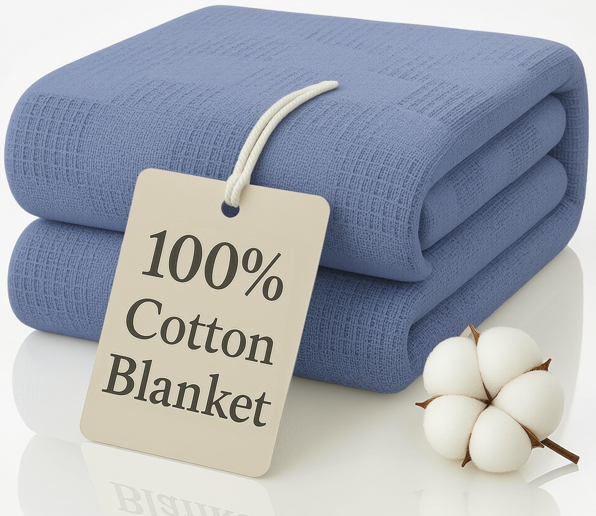 View 1 of 100% Cotton Blanket Twin Size 66x90 - Lightweight Breathable Waffle Weave Thermal Throw for Bed, Sofa & Couch - Soft Cozy, Durable Summer Bedding, All Season Comfort for Home, Travel & Camping SkyBlue
